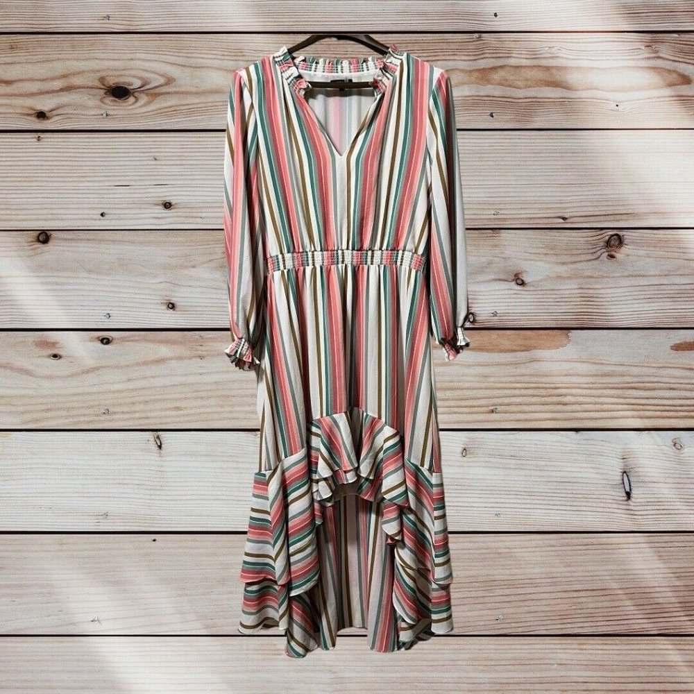 1. STATE Women's Multi Colored Striped Dress Size XL Collared Cotton